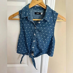 BDG Button up Sleeveless Polka Dot Tie Front Crop Top